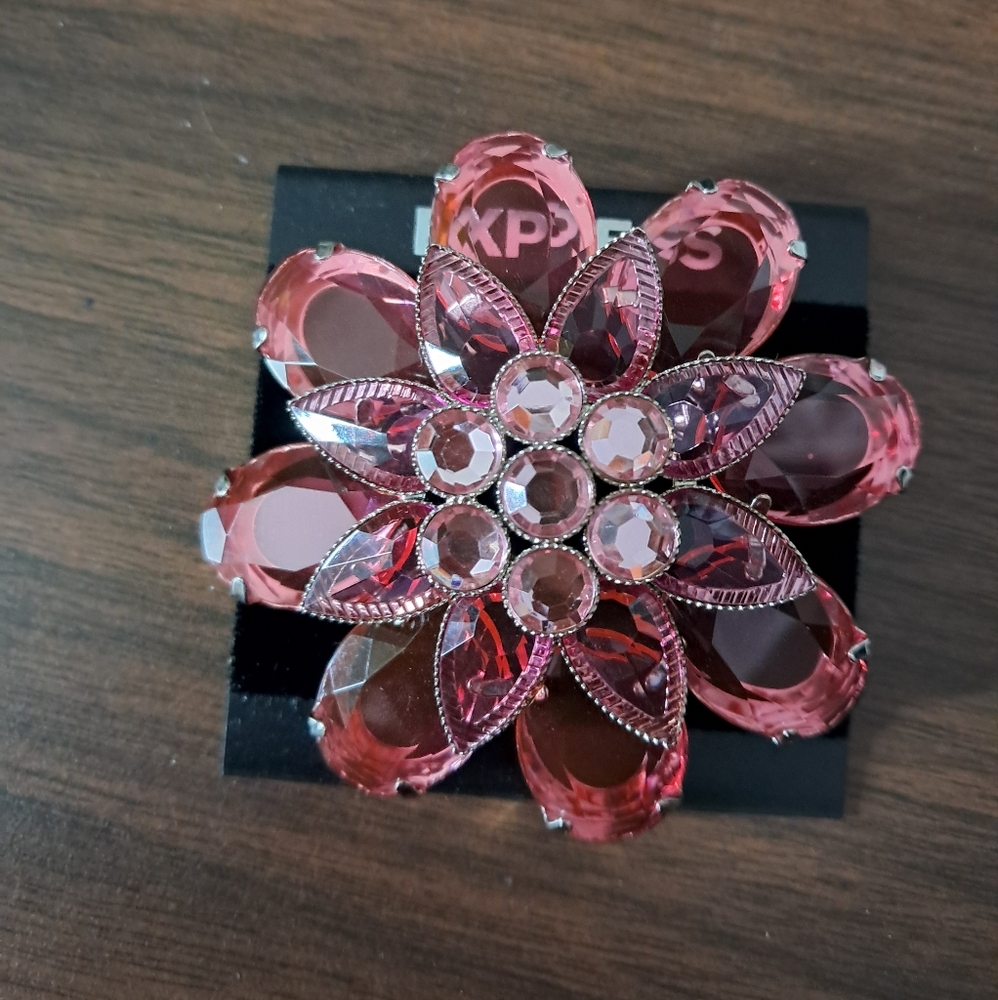 Express NWT Pink Crystal Rhinestone Flower Statement Brooch Pin